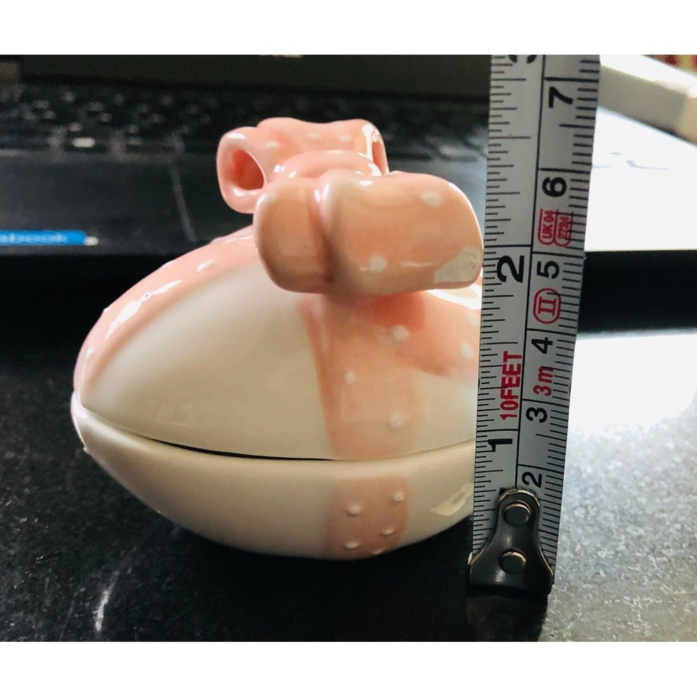 Jay Willfred Andrea by Sadek Egg Trinket Box Pink White & Polka Dot Bow Vintage - Picture 7 of 7